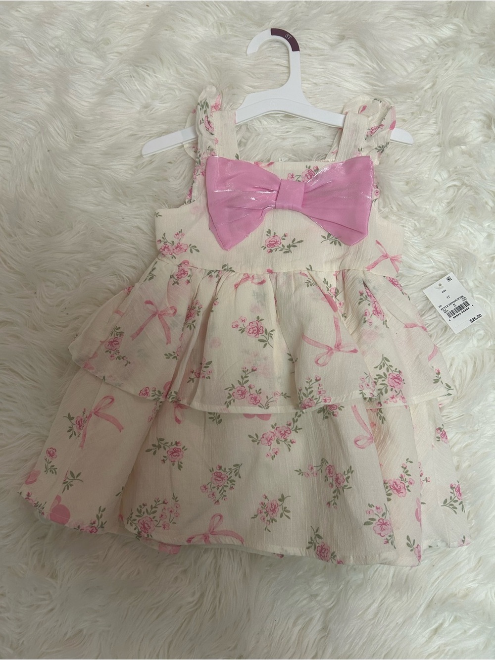 Disney Cream and Pink Floral Bow Tiered Dress